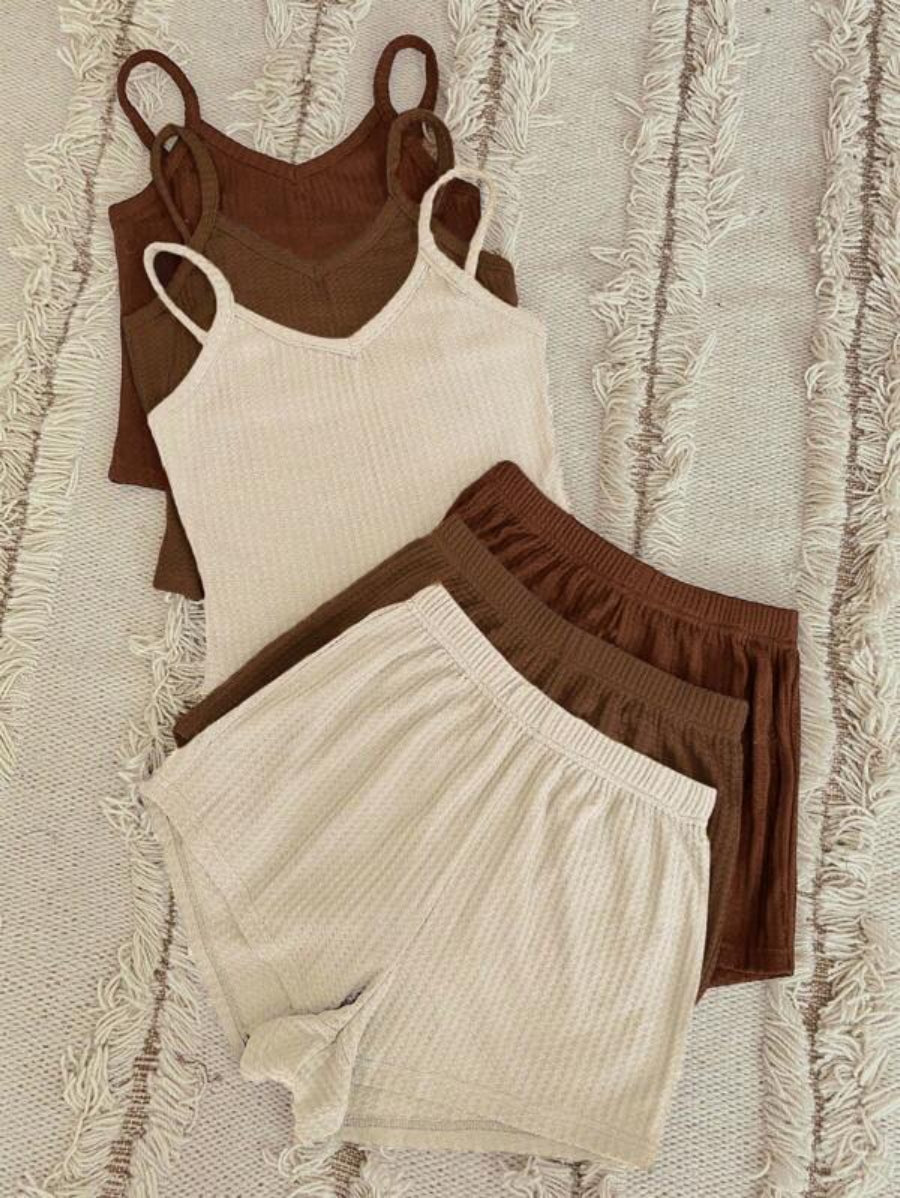 Pack Of 3 Plain Cami Top And Shorts Lounge Set-Soco Hoodie