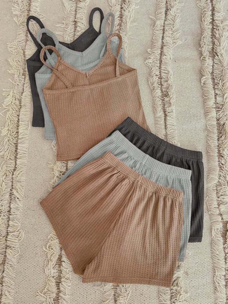 Pack Of 3 Plain Cami Top And Shorts Set-Soco Hoodie