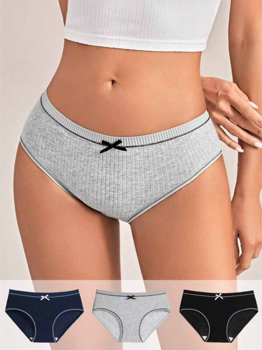 Pack Of 3 Rib Contrast Binding Panty Set-Soco Hoodie