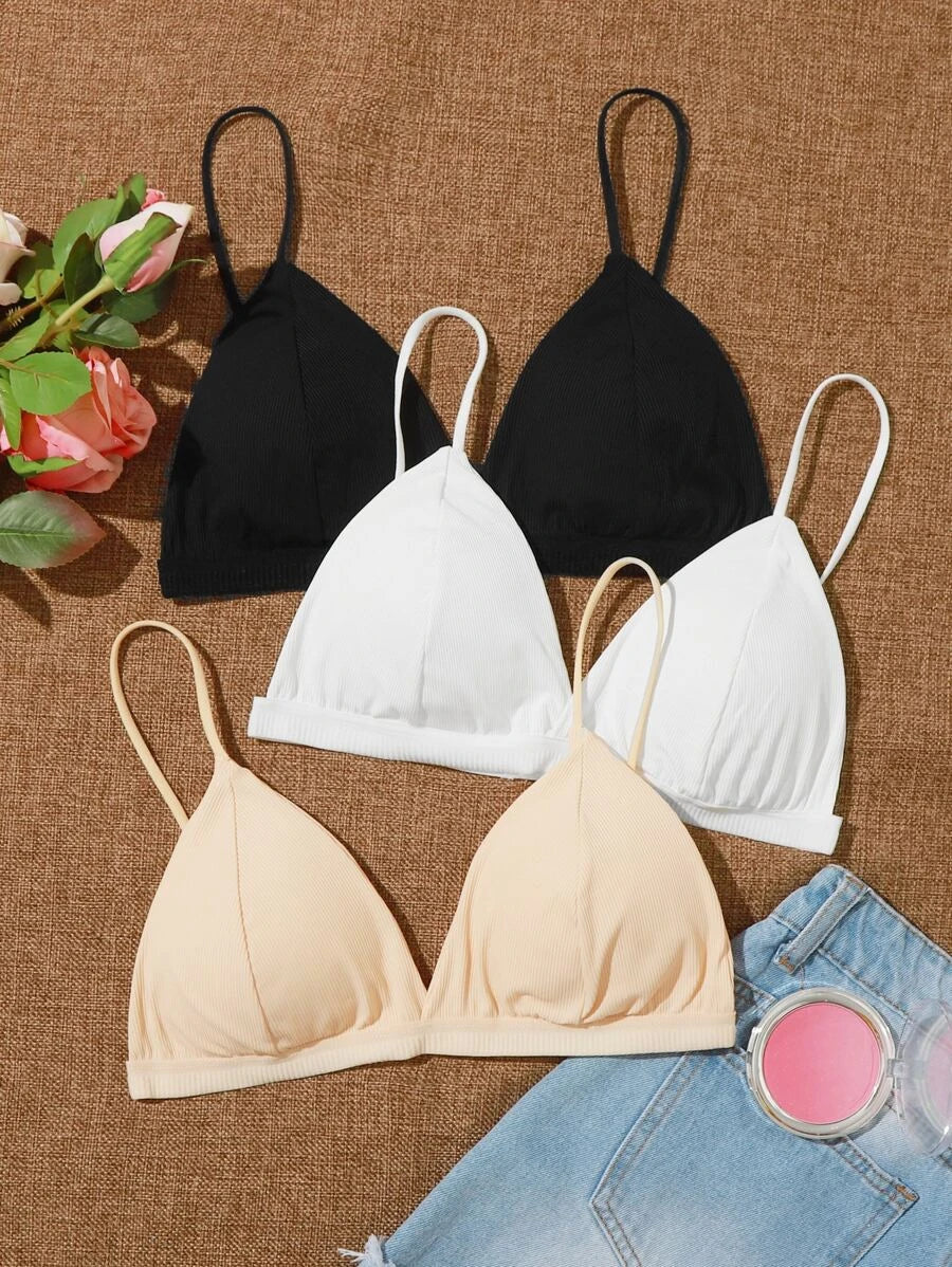 Pack Of 3 Ribbed Triangle Bralette Set-Soco Hoodie