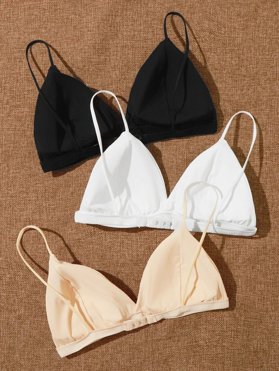 Pack Of 3 Ribbed Triangle Bralette Set-Soco Hoodie