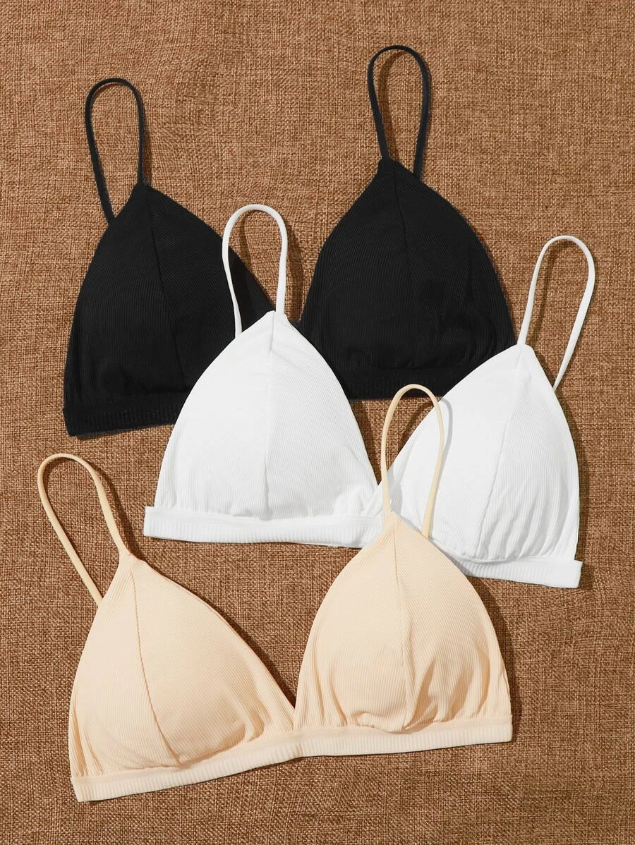 Pack Of 3 Ribbed Triangle Bralette Set-Soco Hoodie