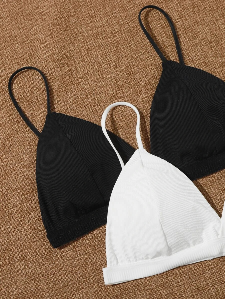 Pack Of 3 Ribbed Triangle Bralette Set-Soco Hoodie