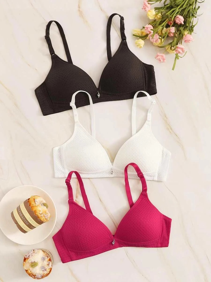 Pack Of 3 Solid Bra Set-Soco Hoodie