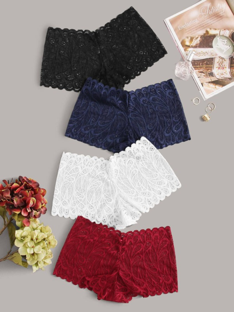 Pack Of 4 Floral Lace Panty Set-Soco Hoodie
