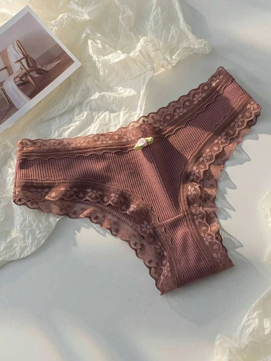 Pack Of 5 Contrast Lace Bow Front Panty-Soco Hoodie