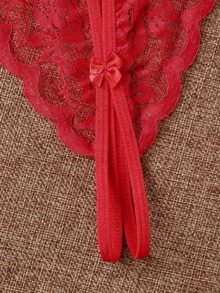 Pack Of 5 Floral Lace Crotchless Thong Set-Soco Hoodie