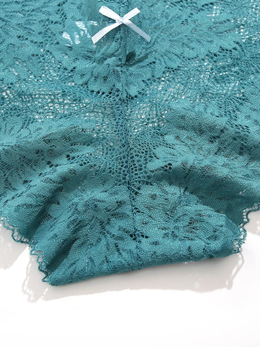 Pack Of 5 Floral Lace Scallop Trim Bow Front Panty-Soco Hoodie