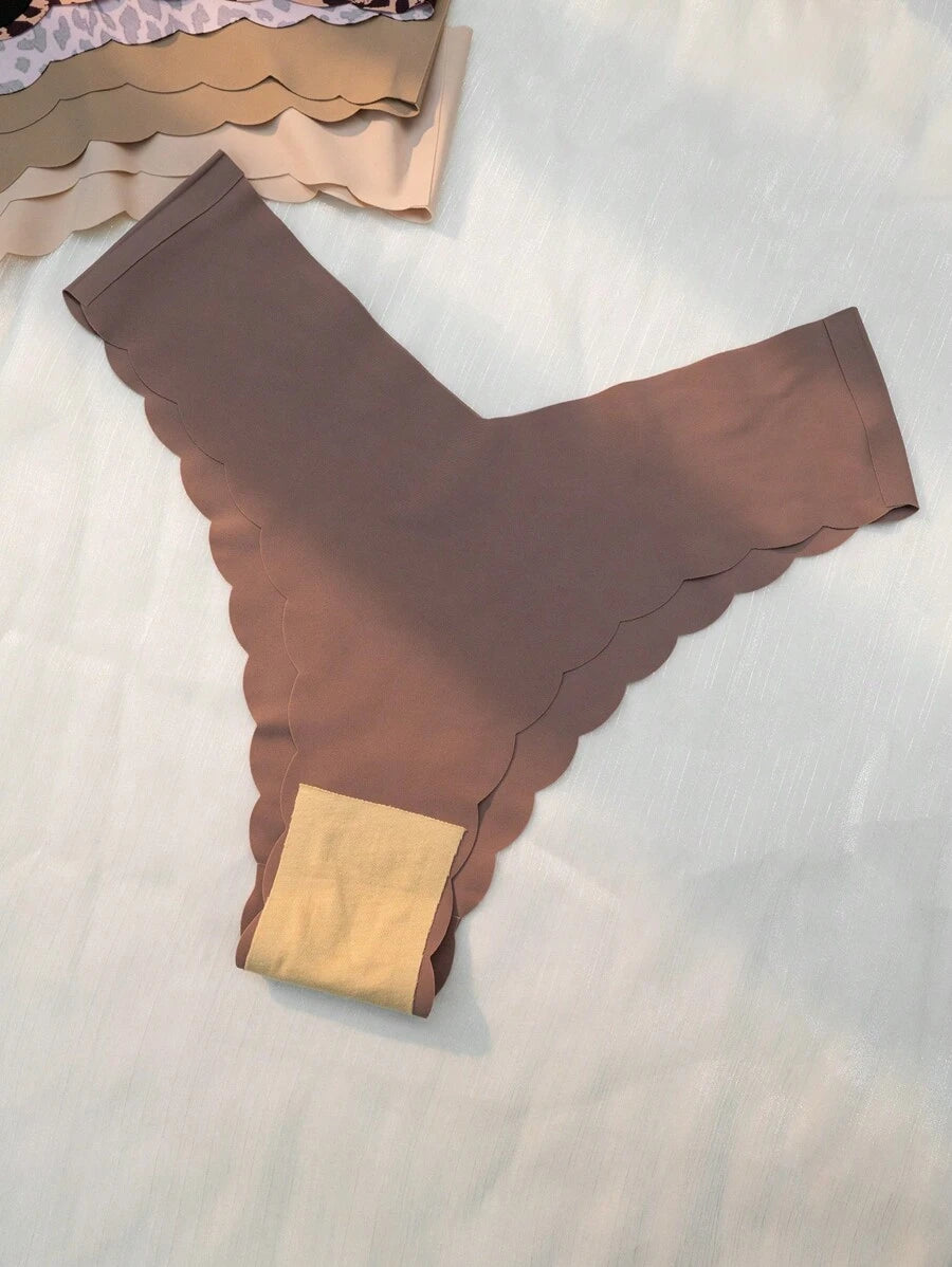 Pack Of 5 Leopard Print Scallop Trim Briefs-Soco Hoodie