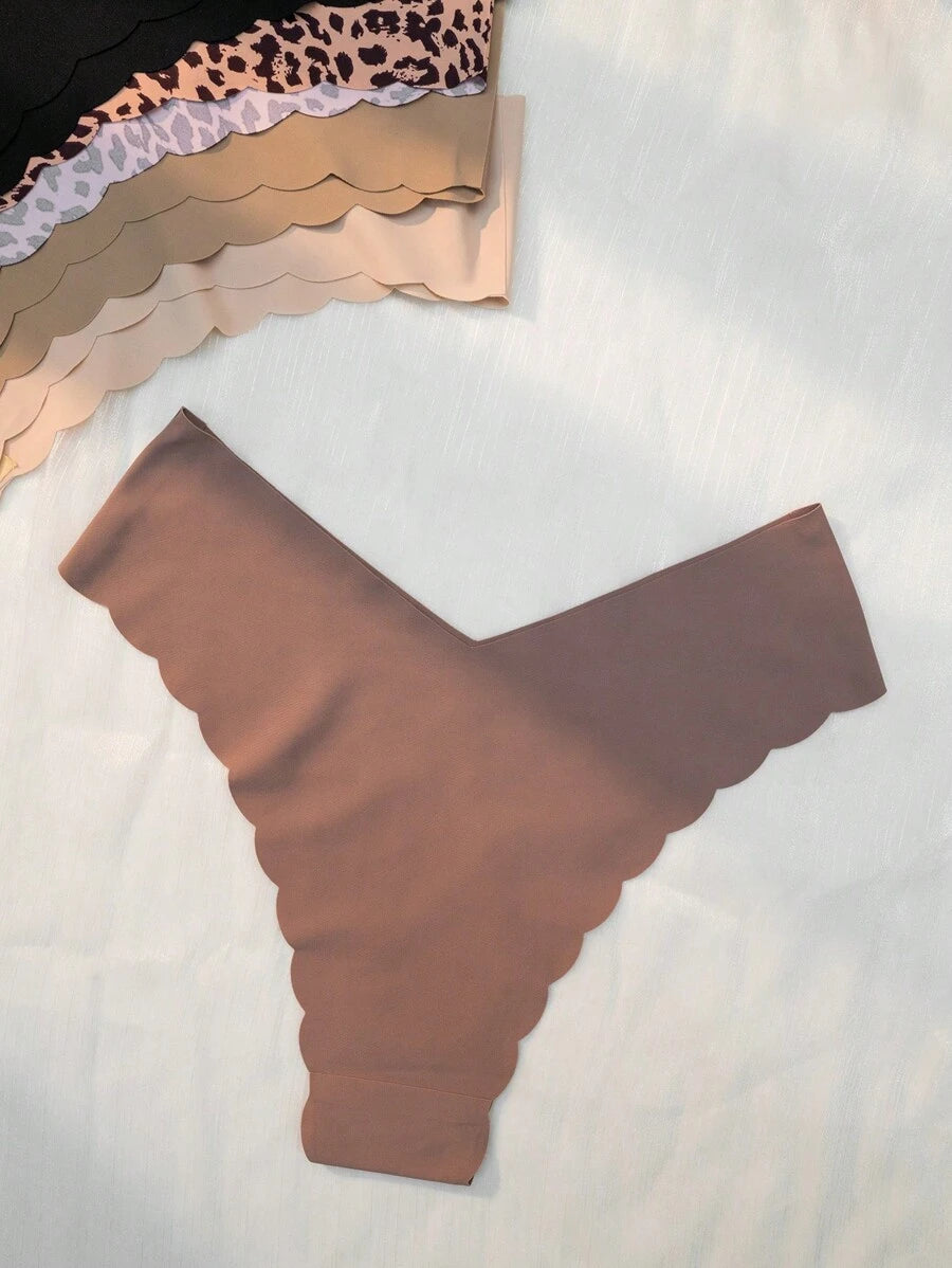 Pack Of 5 Leopard Print Scallop Trim Briefs-Soco Hoodie