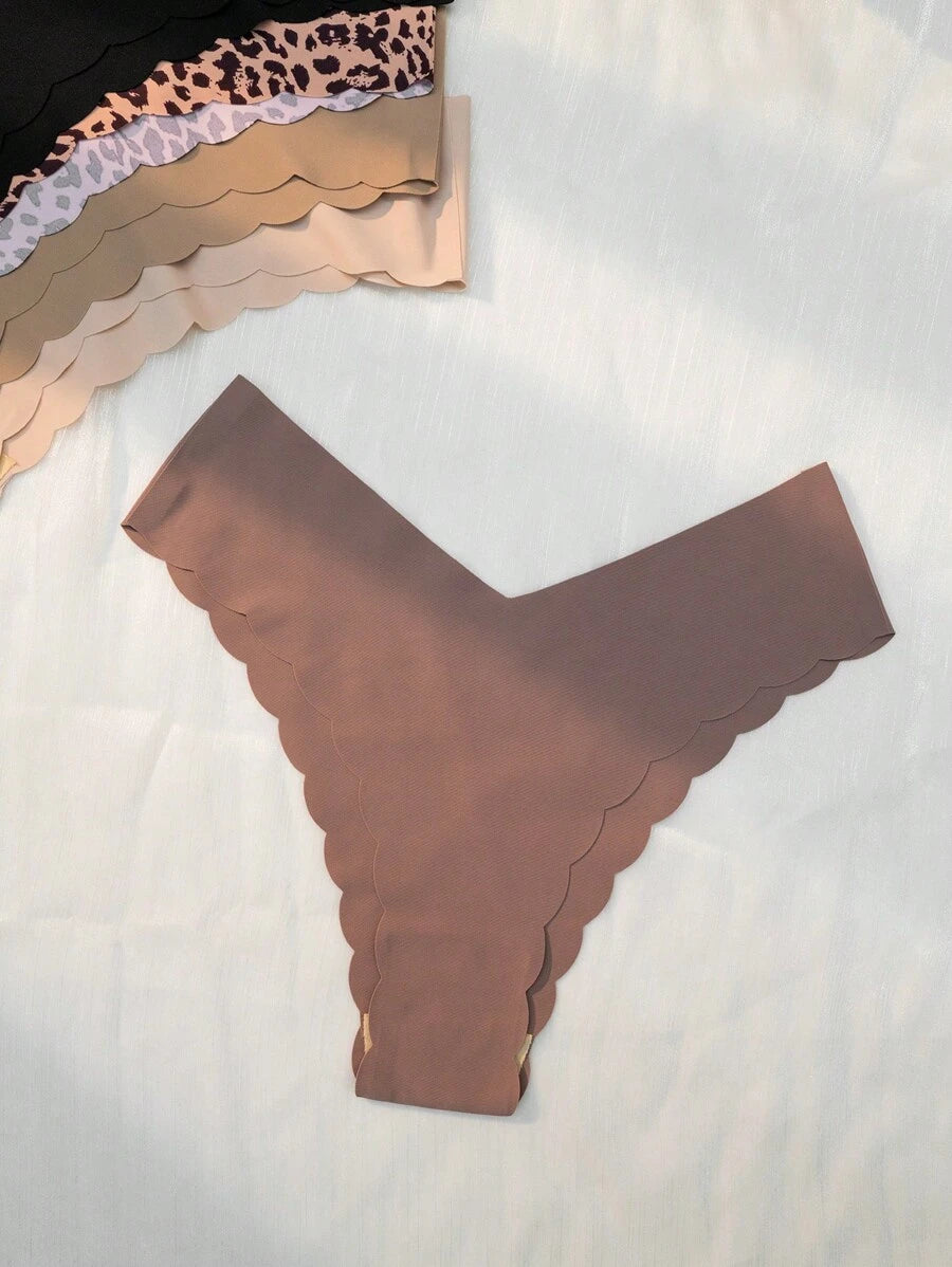 Pack Of 5 Leopard Print Scallop Trim Briefs-Soco Hoodie