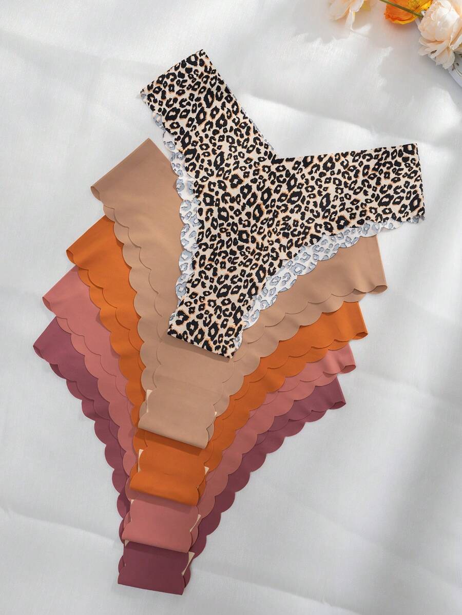 Pack Of 5 Leopard Scallop Trim Briefs-Soco Hoodie