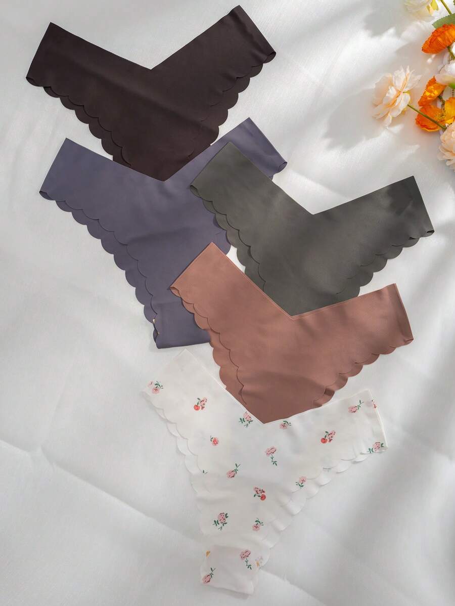 Pack Of 5 Solid Scallop Trim Briefs-Soco Hoodie