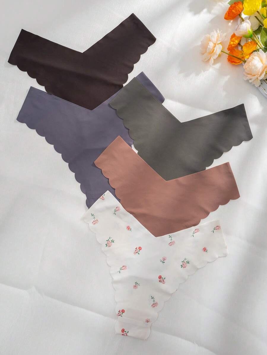 Pack Of 5 Solid Scallop Trim Briefs-Soco Hoodie