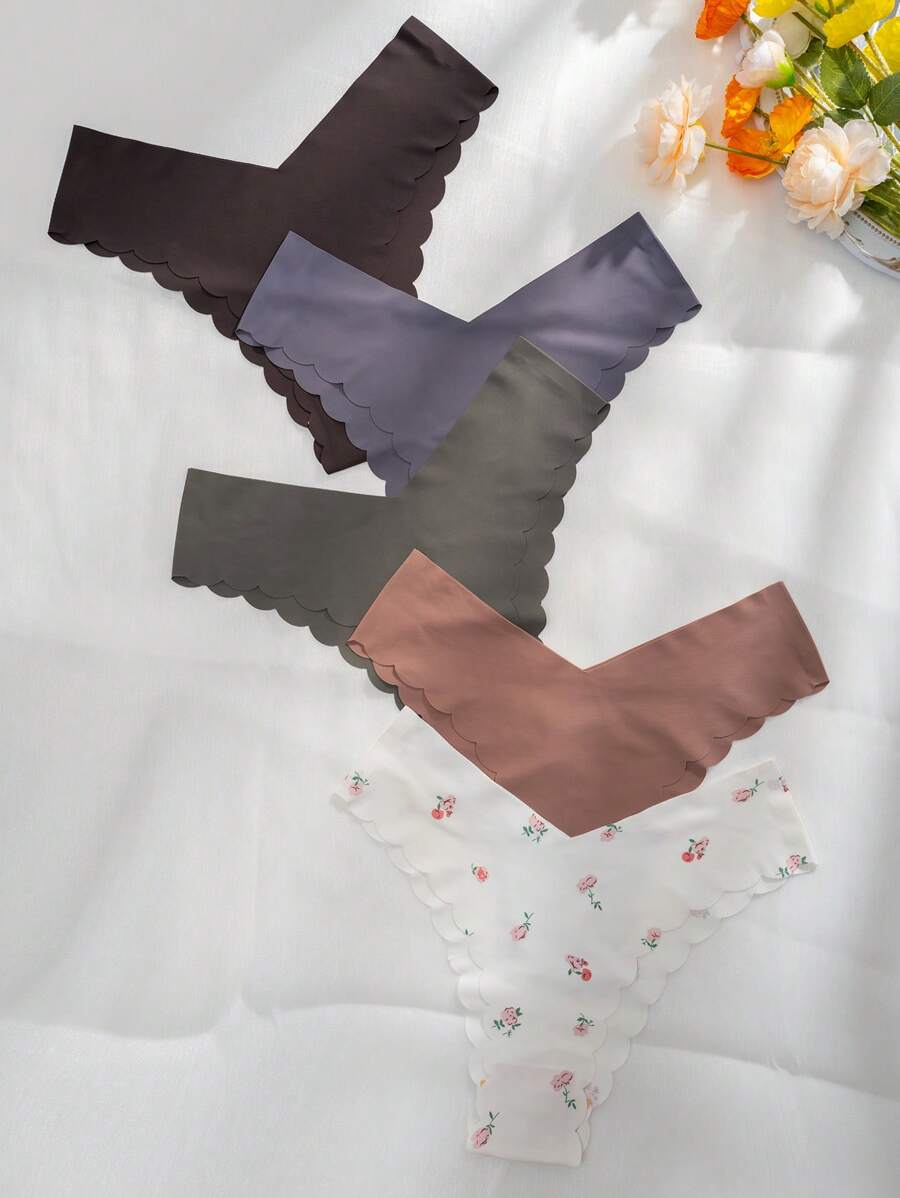 Pack Of 5 Solid Scallop Trim Briefs-Soco Hoodie