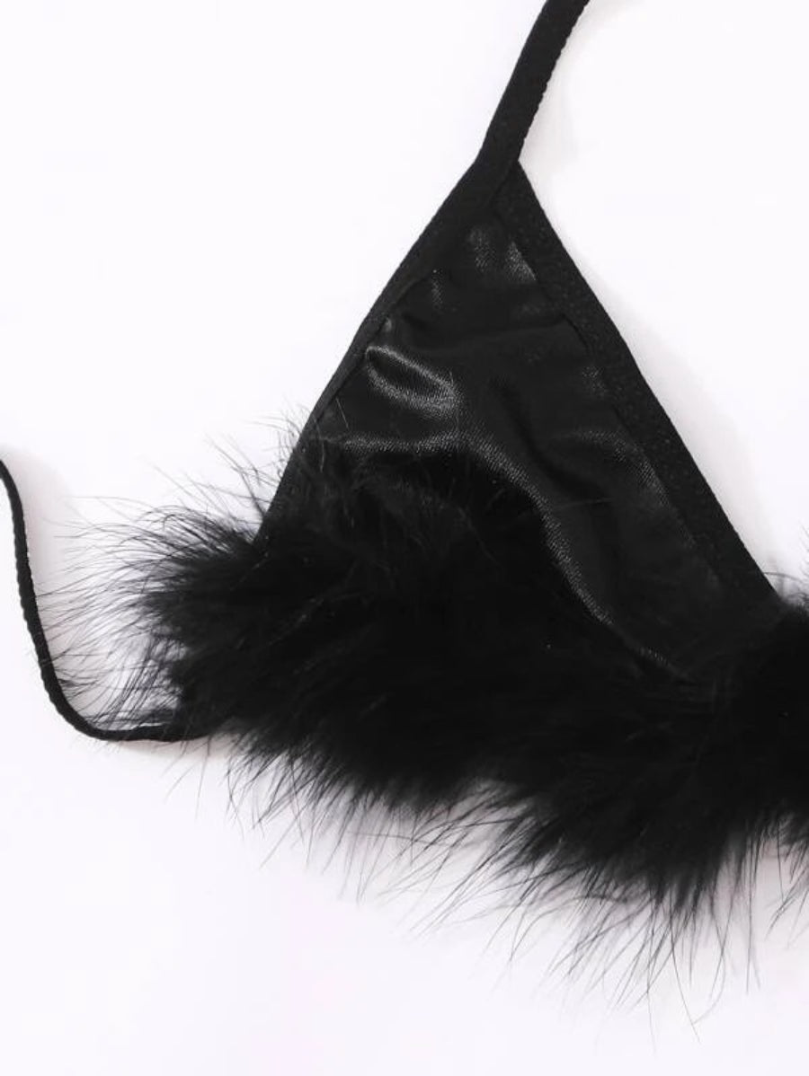 Fluffy Triangle Thong Costume 5 Piece Set-Soco Hoodie