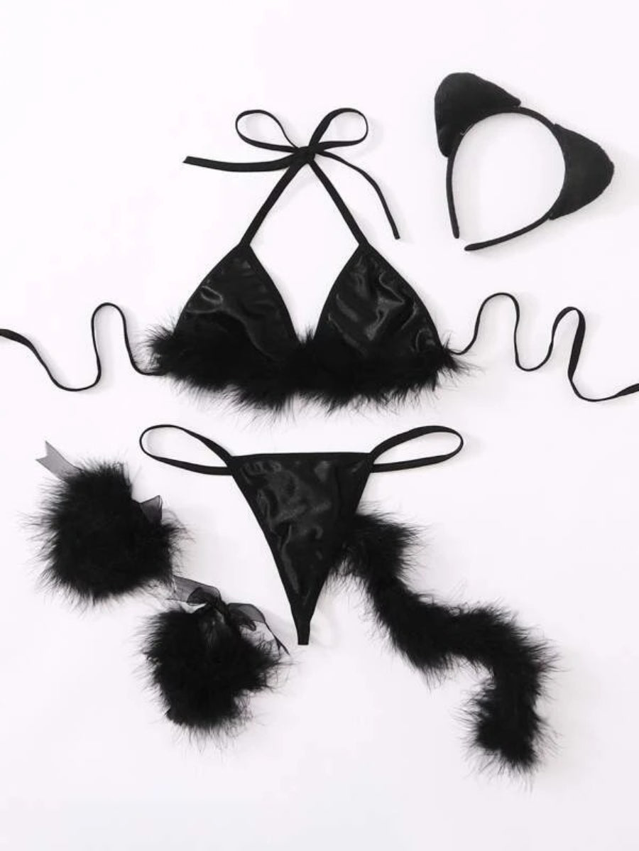 Fluffy Triangle Thong Costume 5 Piece Set-Soco Hoodie