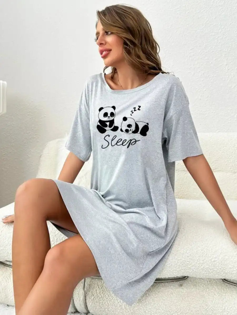 Panda And Letter Graphic Nightdress-Soco Hoodie