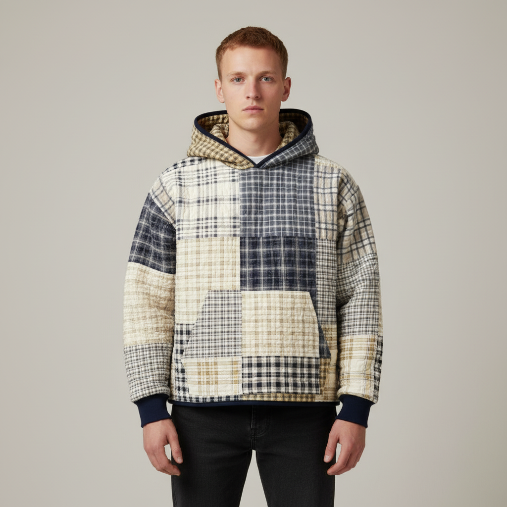 Quilted Patchwork Hoodie Comfort Everyday Casual Wear