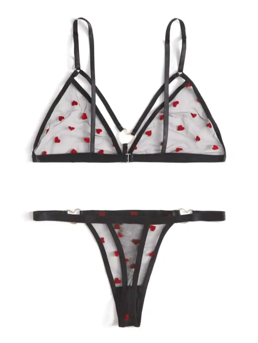 Pattern Mesh Ring Linked Lingerie Set-Soco Hoodie