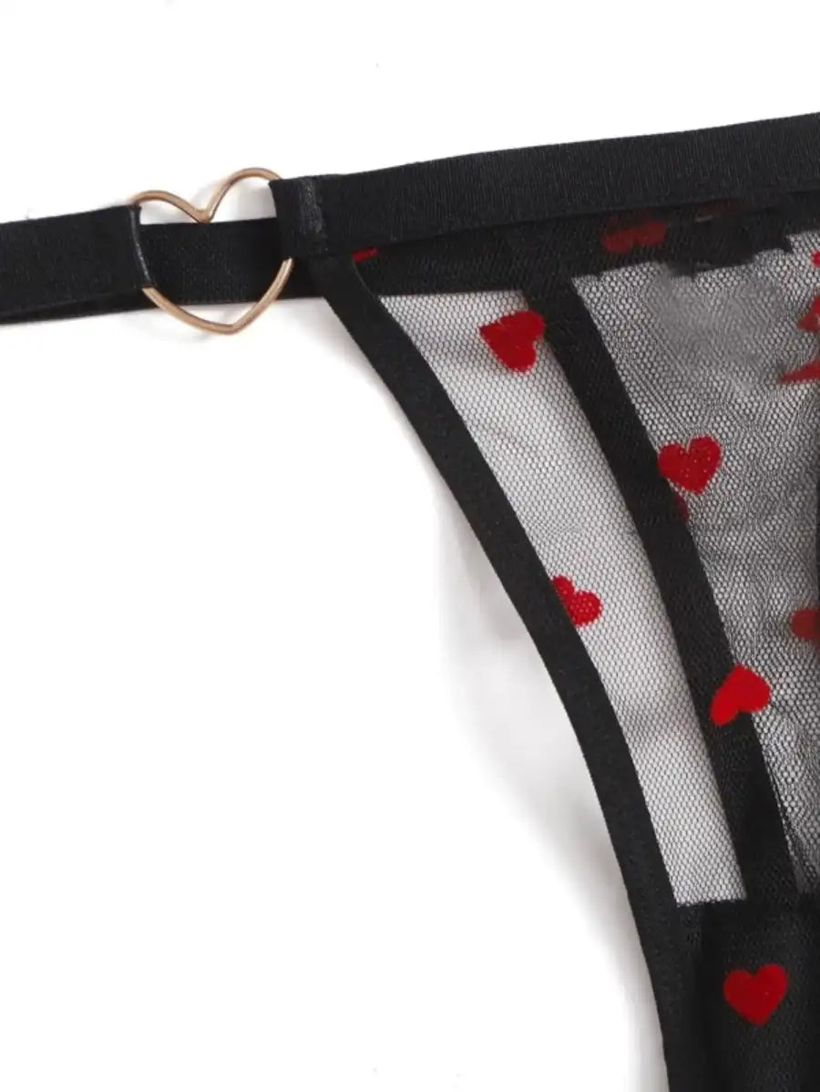 Pattern Mesh Ring Linked Lingerie Set-Soco Hoodie