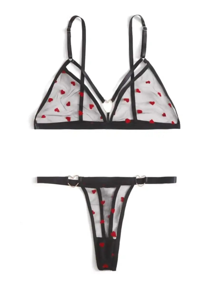 Pattern Mesh Ring Linked Lingerie Set-Soco Hoodie