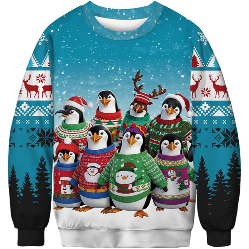 Penguin Holiday 3D Print Christmas Sweatshirt 6XL
