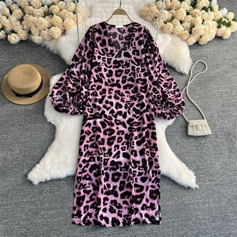 Leopard Print V-Neck Straight Dress For Women-Soco Hoodie