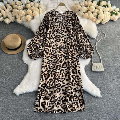 Leopard Print V-Neck Straight Dress For Women-Soco Hoodie