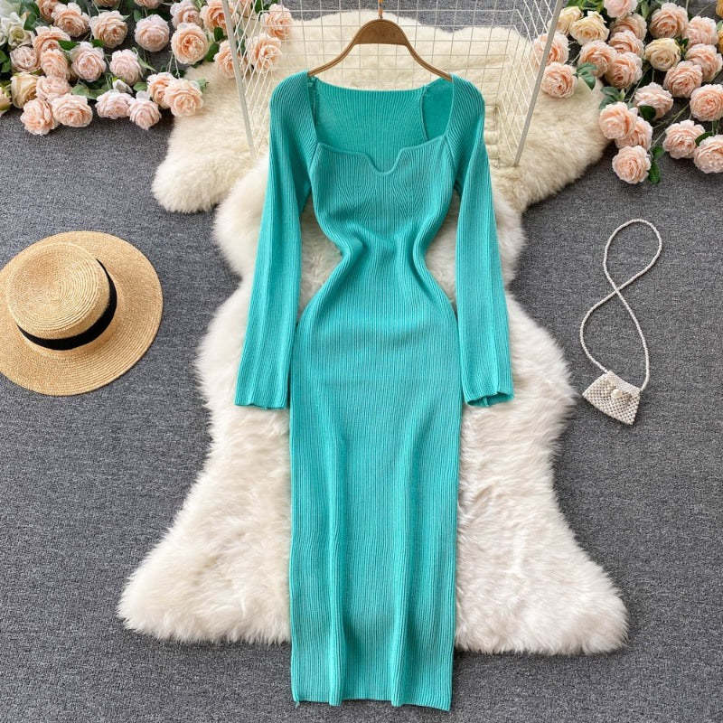 Elegant Low Neck Long Sleeve Dress For Women-Soco Hoodie