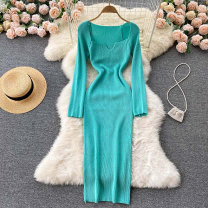 Elegant Low Neck Long Sleeve Dress For Women-Soco Hoodie
