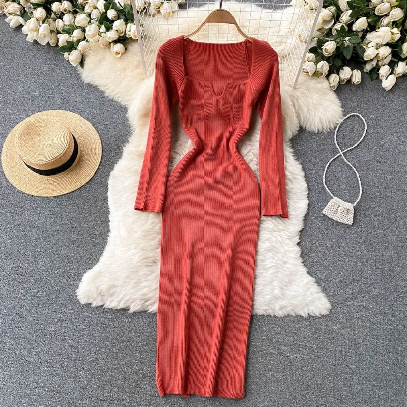 Elegant Low Neck Long Sleeve Dress For Women-Soco Hoodie
