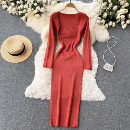 Elegant Low Neck Long Sleeve Dress For Women-Soco Hoodie