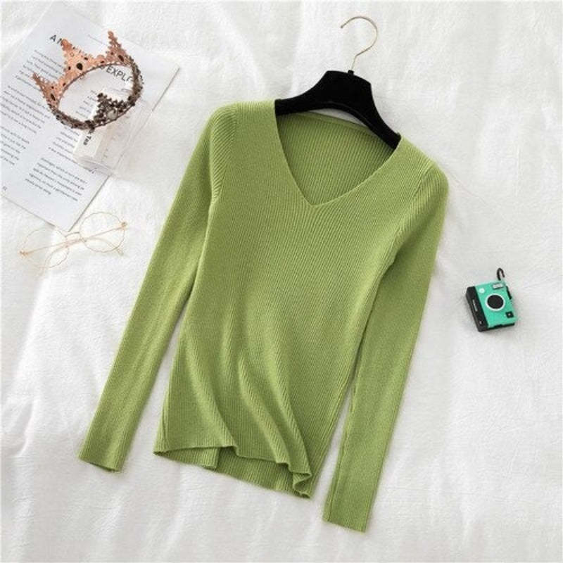 Woolen V-Neck Long-Sleeved Knitted Pullover For Women-Soco Hoodie
