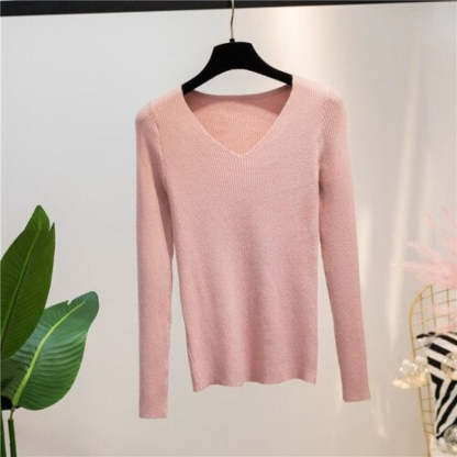 V-Neck Knitted Long-Sleeved Slim Tight Pullover For Women-Soco Hoodie