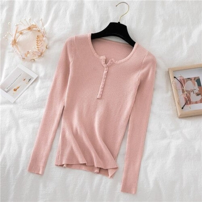 V-Neck Knitted Thin Long Sleeves Pullover For Women-Soco Hoodie