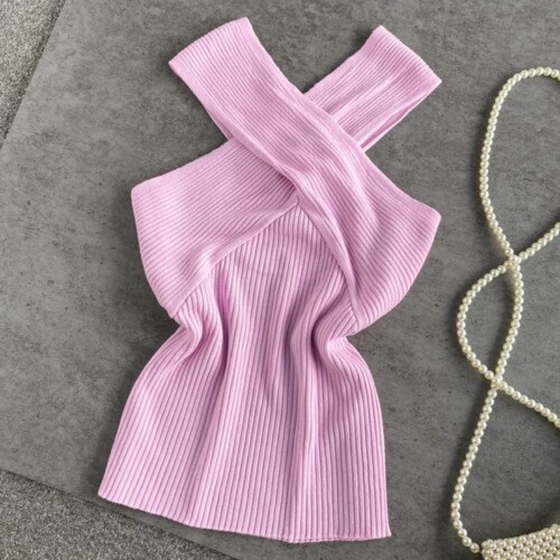Slim Cross Halter Knit Sweater Tank Tops For Women-Soco Hoodie