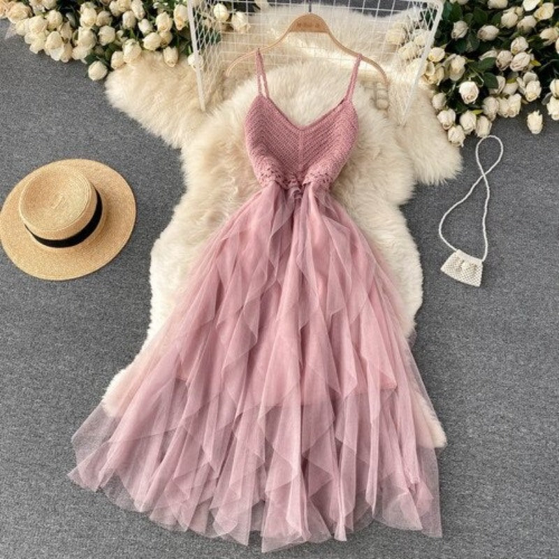 Irregular Net Gauze Fluffy Dress For Women-Soco Hoodie