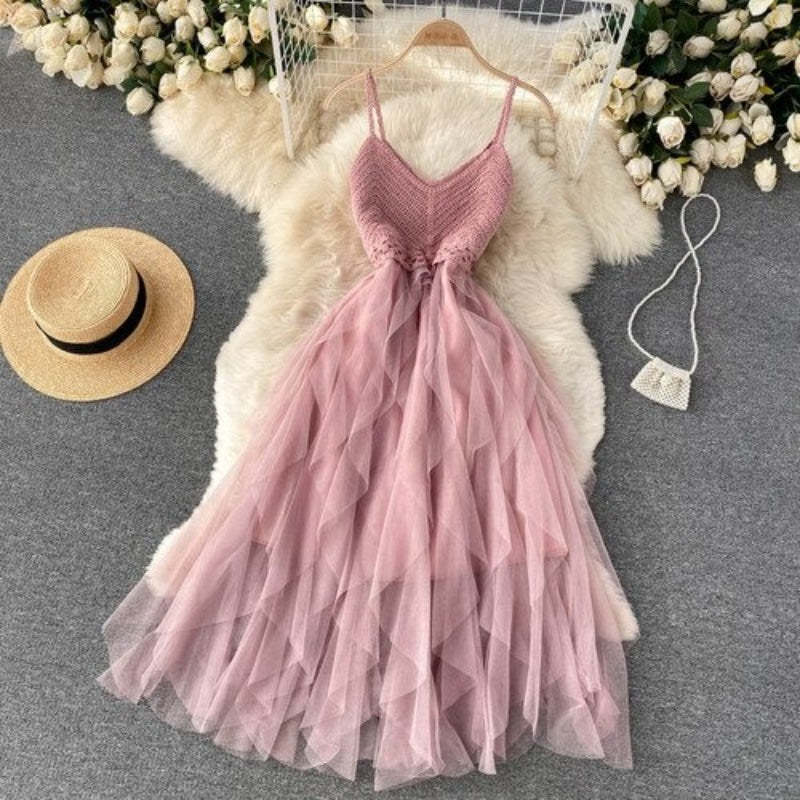 Irregular Net Gauze Fluffy Dress For Women-Soco Hoodie