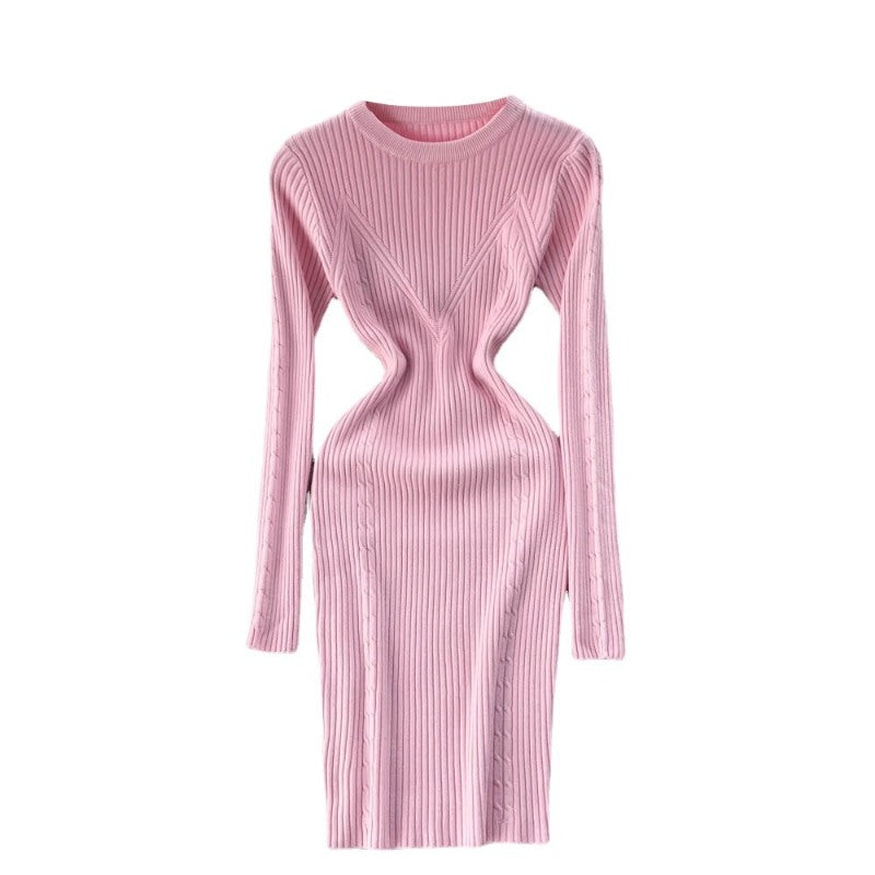 Elegant Winter O-Neck Knit Sweater Dress For Women-Soco Hoodie