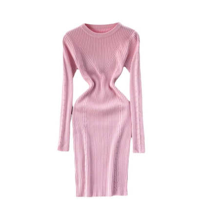 Elegant Winter O-Neck Knit Sweater Dress For Women-Soco Hoodie