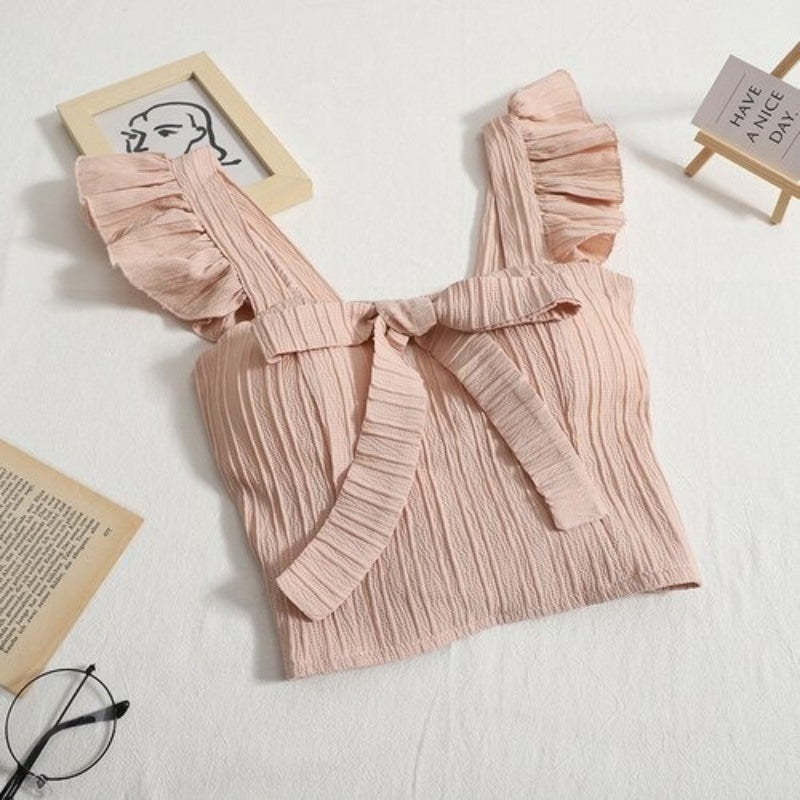 Ruffled Sleeveless Bow Tie Camisole Tops For Women-Soco Hoodie