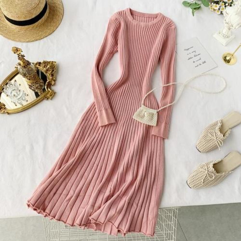Over-The-Knee Bottoming Long Sleeve Sweater Dress-Soco Hoodie