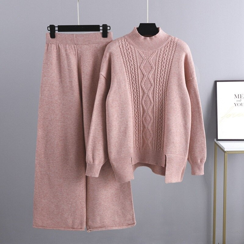Oversized Knitted Sweater And Wide Leg Pants For Women-Soco Hoodie
