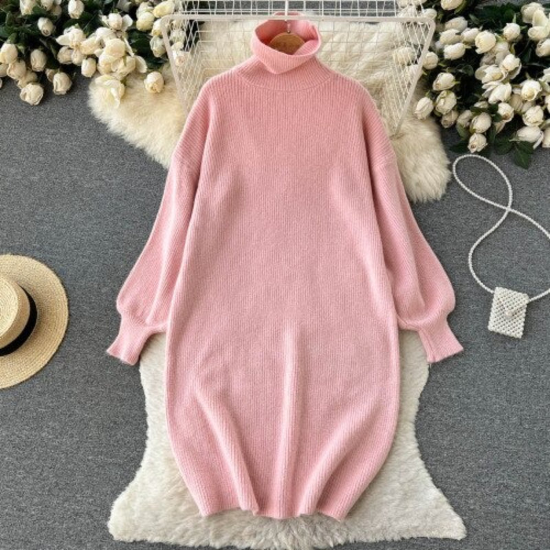 Loose Turtleneck Knitted Slim Long Woolen Dress-Soco Hoodie