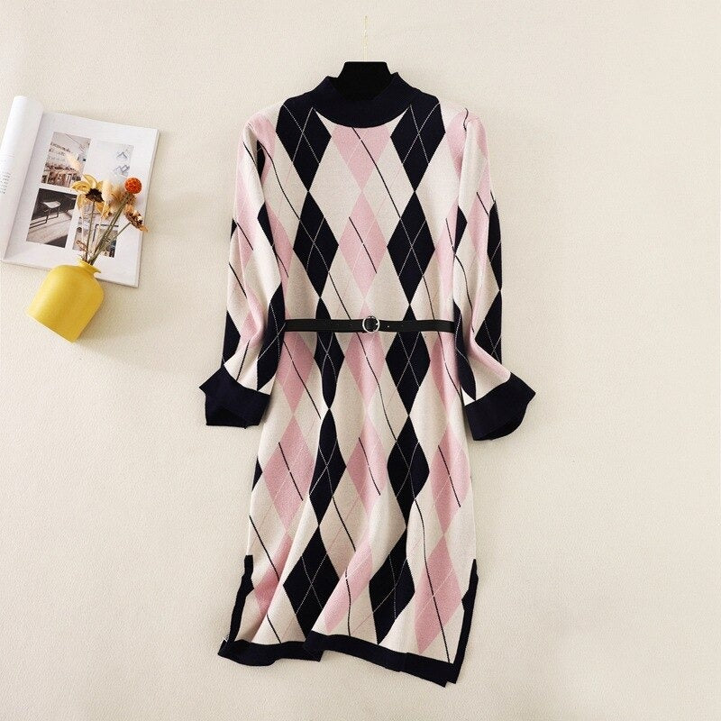 Retro Loose Plaid Sweater Dress For Women-Soco Hoodie