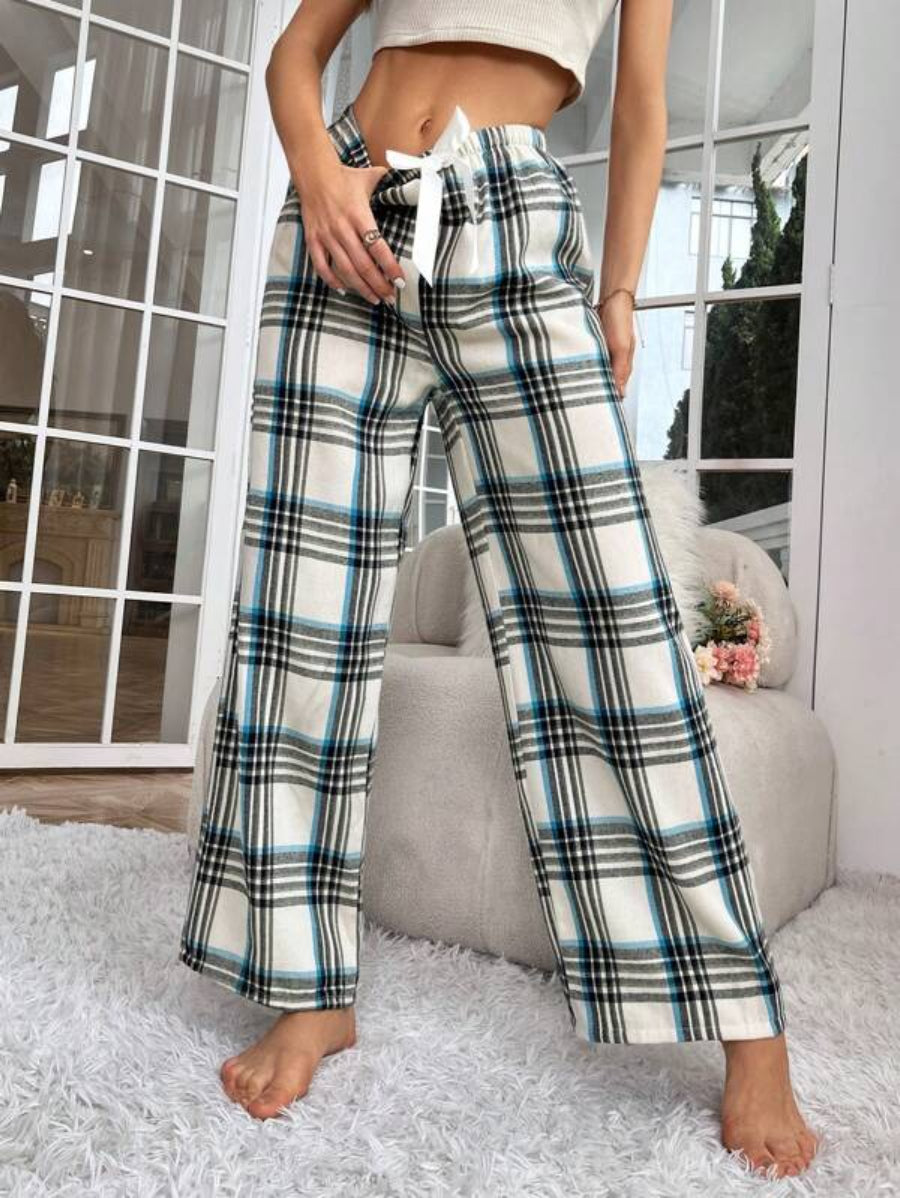 Plaid Print Bow Front Sleep Pants-Soco Hoodie