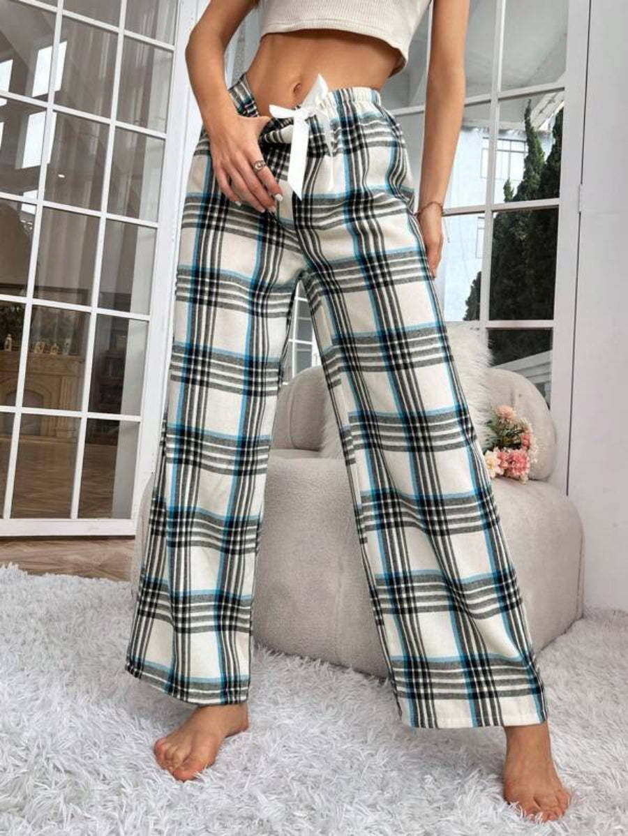 Plaid Print Bow Front Sleep Pants-Soco Hoodie