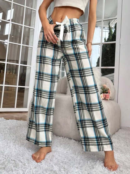 Plaid Print Bow Front Sleep Pants-Soco Hoodie