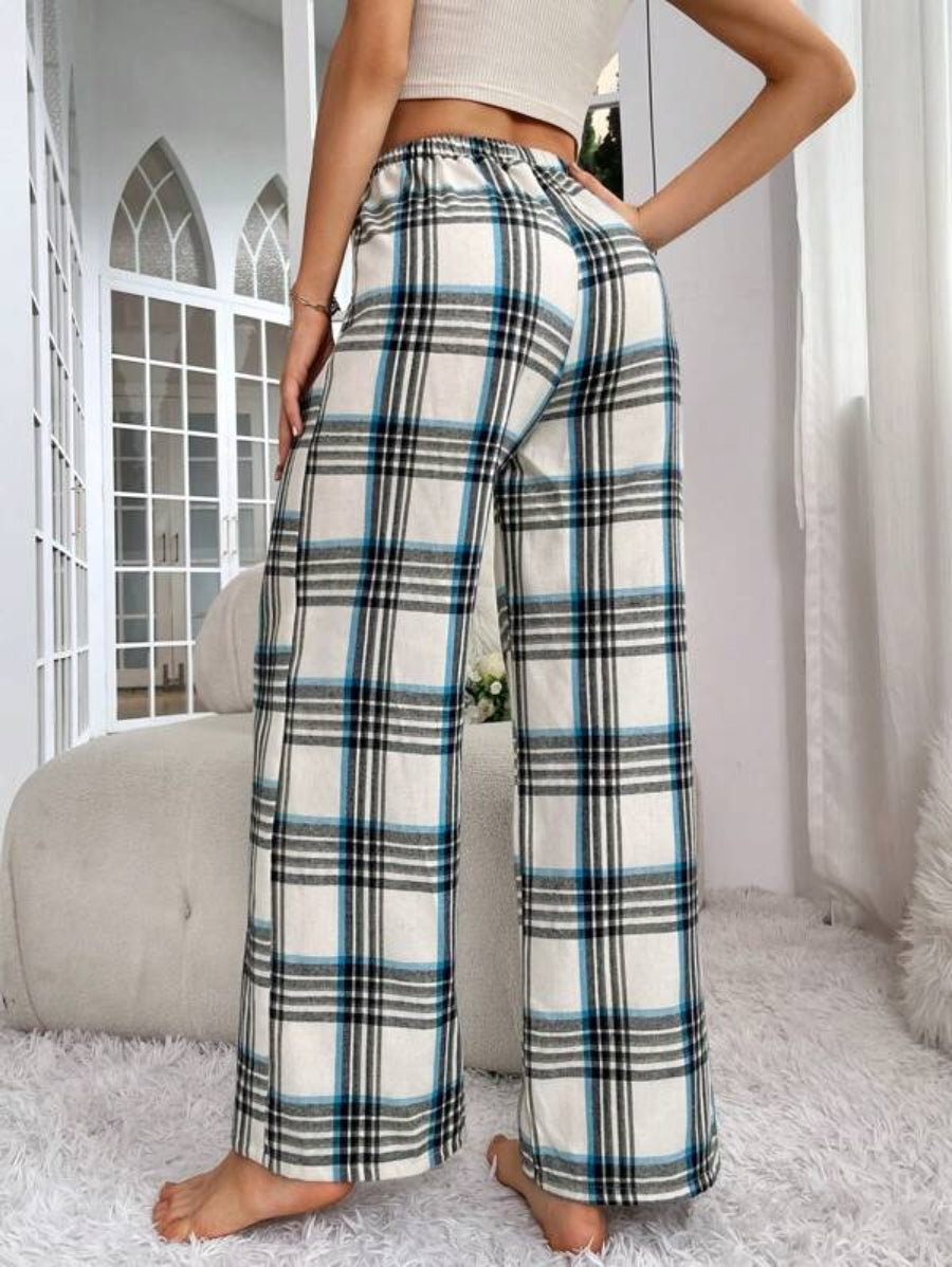 Plaid Print Bow Front Sleep Pants-Soco Hoodie